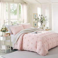 1 x RAW Customer Returns Freyamy Bohemia bed linen 200 x 200 cm 3-piece pink tufted heart boho bed linen embroidery shabby chic bedding sets microfibre soft duvet cover with zip and 2 pillowcases 80 x 80 cm - RRP €54.41