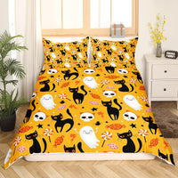 1 x Brand New Black Cat Duvet Cover Sugar Skull Bedding Set for Kids Boys Girls Gothic Spooky Cartoon Comforter Cover Halloween Theme Candy Bedspread with Zipper Decorative 135X200 - RRP €32.99