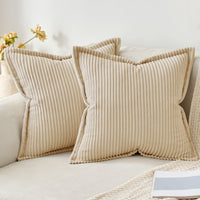 1 x RAW Customer Returns MIULEE Corduroy Cushion Cover Soft Cushion Cover Decorative Sofa Cushions Square Throw Pillows Modern Decorative Pillowcase Striped Pillowcases for Living Room Bedroom 2 Pieces 40 x 40 cm, Beige - RRP €18.99