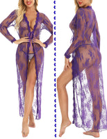 1 x RAW Customer Returns BESDEL Women Lingerie Lace Wedding Babydoll Lace Dress Sheer Dress See Through Kimono Purple Dress 3XL - RRP €24.0