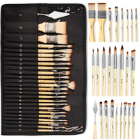 1 x RAW Customer Returns Nicpro 24 Piece Paint Brush Set, Expert Quality, Artist Brush Set Acrylic Paint Brushes, with Canvas Carrying Bag and Spatula for Acrylic, Oil, Watercolor, Gouache Painting, Adults and Children - RRP €22.99