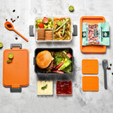 1 x RAW Customer Returns linoroso Lunch Box Adult Lunch Box with 3 Compartments Bento Box with Sauce Container and Crockery Lunch Box for Microwave and Dishwasher Plastic BPA Free - Orange - RRP €30.2