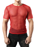 1 x RAW Customer Returns JOGAL Men s Transparent Mesh Short Sleeve Shirt Color Red L - RRP €24.0