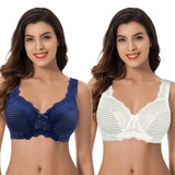 1 x RAW Customer Returns Curve Muse Women s Minimizer Unlined Underwire Bra with Lace Embroidery - 2 Pack-Buttermilk Print, Blue Print-90D - RRP €36.98