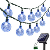 1 x RAW Customer Returns Solar String Lights Outdoor, 8m 60 LED Garden Lights with 8 Modes IP65 Waterproof Crystal Ball Lights for Bedroom Patio Party Fence Gift Festive Clear White  - RRP €18.14