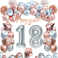 13 x Brand New Decoration 18th birthday girl, Thinbal birthday decoration 18 rose gold silver, 18th birthday decoration girl with happy birthday banner, balloons birthday 18, pompoms for girls 18th birthday decorations - RRP €130.91