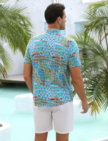 1 x RAW Customer Returns Yuson Girl Hawaiian Shirt Men s Funky Hawaiian Shirt Men s Short Sleeve Leisure Shirt Button Down Cotton Summer Shirt Hawaiian Print Beach Shirt Holiday Shirt Beach Travel Shirt Sky Blue, XXL  - RRP €21.8