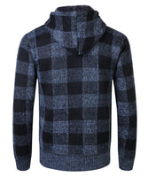 1 x RAW Customer Returns KTWOLEN Men s Cardigan with Hood Fleece Jacket Winter Sweat Jacket Traditional Jacket Checked Cardigan Hooded Jacket with Zip and Pockets Blue L - RRP €33.99