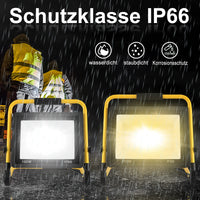 1 x RAW Customer Returns NAIZY LED construction spotlight work light 100W 8500LM LED floodlight cold white exhibition lamp with IP66 waterproof, 3M cable and foldable stand for workshop construction site garage - 100W cold white - RRP €30.85