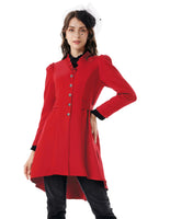 1 x Brand New SCARLET DARKNESS Steampunk High-Low Design Long Coat Vintage Autumn Winter Coats Tuxedo Jacket Red with Belt XL - RRP €42.35