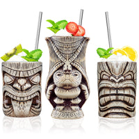 1 x RAW Customer Returns Tiki Mug Set Tiki Cocktail Glasses, Set of 3 Ceramic Cups for Exotic Party, Tiki Bar - RRP €40.33