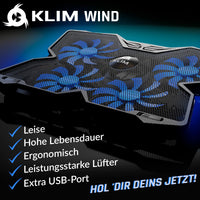 1 x RAW Customer Returns KLIM Wind Laptop Cooler - More than 500,000 units sold - NEW 2024 - Powerful - Fast cooling process - 4 fans PC Notebook PS4 Ventilated Laptop Stand - Blue - RRP €29.78