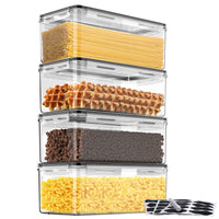 1 x RAW Customer Returns 3.2L storage containers with lids, airtight set of 4 with chalk marker and labels, BPA free plastic storage box for the kitchen, spaghetti pasta noodles cereal cornflakes storage container - RRP €28.57