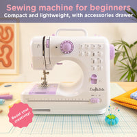 1 x RAW Customer Returns Crafts Co sewing machine for beginners with built-in LED light and foot pedal 12 stitches Mini sewing machine including overlock Singer Pfaff White-purple - RRP €52.85