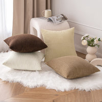 1 x RAW Customer Returns MIULEE Corduroy Velvet Cushion Cover Soft Cushion Cover Decorative Sofa Cushions Square Decorative Cushions Modern Decorative Cushion Cover Striped Cushion Covers for Living Room Bedroom Pack of 4 45 x 45 cm Brown - RRP €26.99