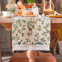 1 x RAW Customer Returns ARTABLE Rectangular Table Runner Green Leaves and Flowers Vintage Table Runner Tassel Edge Elegant Table Runner Country Style Kitchen Table Flag Outdoor Garden Green Leaf, 40 x 180 cm  - RRP €17.14