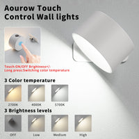 1 x RAW Customer Returns Aourow LED Wall Light Battery Operated, Rechargeable Indoor Wall Light with USB Charging Port, Touch Control, 3 Color Modes and 3 Brightness Levels, Wireless Wall Lamp for Bedroom Reading, 1 Pack - RRP €19.99