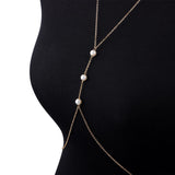 1 x Brand New Jovono Fashion Simple belly body chain Necklace Bikini Harness Body Sexy Pearl Necklace Women and Girls Gold  - RRP €18.0