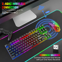 1 x RAW Customer Returns Wireless Gaming Keyboard and Mouse, 87 Keys Rainbow LED Backlight Rechargeable 3800mAh Battery Mechanical Feel Anti-Ghosting Ergonomic Waterproof RGB Mouse Black  - RRP €42.99