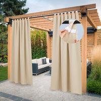 1 x RAW Customer Returns PONY DANCE patio curtains outdoor curtains with velcro fastening sun protection curtain outdoor balcony curtain privacy screen outdoor curtain waterproof, 2 pieces H 213 x W 132 cm, light beige - RRP €40.28