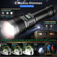 1 x RAW Customer Returns ASORT Extreme Long Shot 3km LED Flashlight 30000Lumen, Type-C Rechargeable Tactical Flashlights Extremely Bright, 5 Light Modes, Waterproof, for Camping Hiking Emergencies 1 26650 Battery  - RRP €38.99