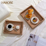 1 x Brand New Hanobe decorative tray, wooden tray, serving tray decorative plates, wooden, rectangular, light brown trays, pack of 2, vintage wooden plates with handle, serving trays for candles, coffee table, kitchen decoration - RRP €55.78