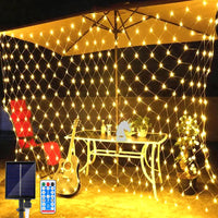 1 x RAW Customer Returns Solar LED Net Lights, 1.5 x 1.5M Waterproof Fairy Lights Net 8 Modes 96 LED Net Lights Curtain Lights with Remote Control Net Fairy Lights for Garden Christmas Wedding Party Decorations - RRP €19.09