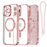 1 x RAW Customer Returns Meifigno Clear Case Compatible with iPhone 15 Pro, Compatible with Magsafe Glitter Card Hand Strap Camera Protection Transparent Case for iPhone 15 Pro 6.1 Women Girls, Rose Gold - RRP €19.15