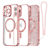 1 x RAW Customer Returns Meifigno Clear Case Compatible with iPhone 15 Pro, Compatible with Magsafe Glitter Card Hand Strap Camera Protection Transparent Case for iPhone 15 Pro 6.1 Women Girls, Rose Gold - RRP €19.14