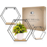 1 x RAW Customer Returns Hauly Set of 3 Hexagon Wall Shelves Black Metal Floating shelves with matching black screws Decorative hanging shelf for bedroom, living room, office including mounting accessories - RRP €27.99