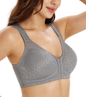 1 x RAW Customer Returns Lemorosy Women s Full Cup Bra, Front Closure, Non-Padded, Non-Wired, Minimizer Bra, Comfort and Strong Hold, Grey, 100F - RRP €24.0