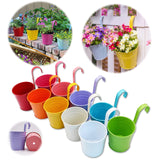 1 x RAW Customer Returns GIOVARA metal flower pot, hanging basket for plants, 10 pieces of colorful flower pots for hanging, hanging flower pot with drainage hole, balcony pot with removable hook 13 x 13.5 x 9.5 cm  - RRP €25.81