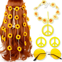 3 x RAW Customer Returns JeVenis Sunflower Hippie Women s Accessories Boho Hippie Costume 60s Boho Hippie Costume Headbands 70s Round Glasses 70s Sunflower Necklace 70s Fringe Earring for Girls Carnival - RRP €60.06