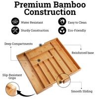 1 x RAW Customer Returns Dynamic Gear Bamboo kitchen drawer organizer for cutlery, expandable 7 compartments cutlery drawer organizer - RRP €27.99