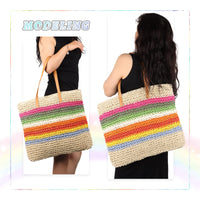 1 x Brand New EVEOUT Straw Shoppers for Women Tote Bags Summer Large Bohemian Style Beach Straw Shoulder Bags - RRP €50.4