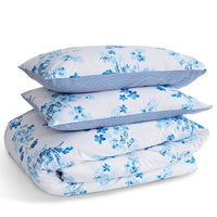 1 x RAW Customer Returns LERUUM Bed Linen Set 135 x 200 Cotton Stripes Flowers Reversible Blue Duvet Covers 135 x 200 80 x 80 cm  - RRP €35.7