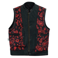 1 x RAW Customer Returns Leatherick Groove Club Men s Black Leather Vest - Traditional Paisley Satin Lining DE NL SE PL, Numeric, 54, Regular, Regular, Black Stitched  - RRP €104.99