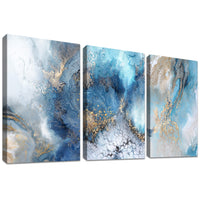 1 x RAW Customer Returns 3 Pcs With Frame Gold Green Ocean Canvas Pictures Crashing Waves Picture on Canvas Painting Poster Wall Pictures Living Room Bedroom Bathroom Wall Decoration Ready to Hang 90x40cm 12 x16 x3pcs  - RRP €28.99