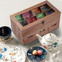 1 x RAW Customer Returns WPAJIRZO Tea box for tea bags wooden, white tea box with 8 compartments and 3 drawers, tea bag organizer storage box, tea bag dispenser rustic for tea bags, coffee capsules, sweetener bags - RRP €33.26