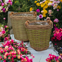 2 x Brand New MIJOMA Set of 2 Rattan Planter Plant Basket with Plastic Insert and Handles, Flower Pots Flower Basket Plant Pot Flower Pot Plant Pot 16.5 x 14 cm and 13 x 10.5 cm Natural Blue  - RRP €45.56