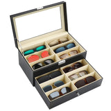 1 x RAW Customer Returns Kurtzy Lockable Sunglasses Storage Box - 2 Shelves and 12 Compartments for 12 Glasses - 12 Slots for Sunglasses and Eyeglasses Organizer - Unisex Black Multiple Glasses Holder - RRP €40.93