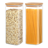 1 x RAW Customer Returns YUEYEE 2100 ml storage jars with lids, glass containers with bamboo lids, transparent storage jars with lids for oats, cereals, pasta, rice, nuts, flour, storage, set of 2 - RRP €27.22