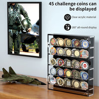 1 x RAW Customer Returns HHUXIUE Challenge Coin Display Case for Coins, Acrylic Military Challenge Coin Holder with Removable Shelves and Magnetic Door, Coin Box for 45 Military Medals, Poker Chip, Transparent - RRP €39.99