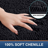 1 x RAW Customer Returns Homaxy Non-Slip Bath Mat Chenille Bathroom Rug Microfiber Bath Mat Absorbent Deep Pile Bath Mat - 60 x 120 cm, Black - RRP €37.3