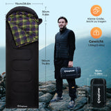 1 x RAW Customer Returns KingCamp Sleeping Bag, Versatile, Fully Expandable Outdoor Sleeping Bag with Cotton Touch Print Lining, Easy to Carry, Water Resistant, for Outdoor Camping, Black L Zip, 220 75cm  - RRP €40.27