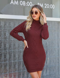 2 x Brand New Gyabnw winter dress women s knee-length knitted dress stand-up collar sweater dress long-sleeved winter mini dress leisure sweater dress, wine red XL - RRP €79.98