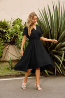 1 x RAW Customer Returns Women s short sleeve dress, high waist A-line cocktail dress with belt, festive chiffon summer dress, black XL - RRP €37.02