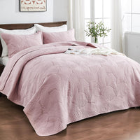 1 x RAW Customer Returns Qucover Bedspread 220x240cm Pink, Cotton Bedspread Bed Cover, Ultra Soft Bedspread Embroidery, Bedspreads 220x240, Quilt with 2 Pillowcases, Sofa Throw Blanket for Bed - RRP €80.64