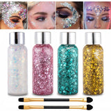 8 x Brand New Body Glitter Gel, 4 Bottles Mermaid Sequins Thick Liquid Glitter Gel Set, Liquid Glitter Eyeshadow, Suitable for Makeup, Face, Nails, etc, Holiday Makeup Decorations - RRP €106.16