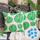 2 x Brand New Inhobbok Decorative Cushion Cover 45x45 Monstera Leaves Green Waterproof Linen Spring Summer Tropical Plants Seasonal Decoration for Home Garden Couch Living Room Set of 2 - RRP €40.8